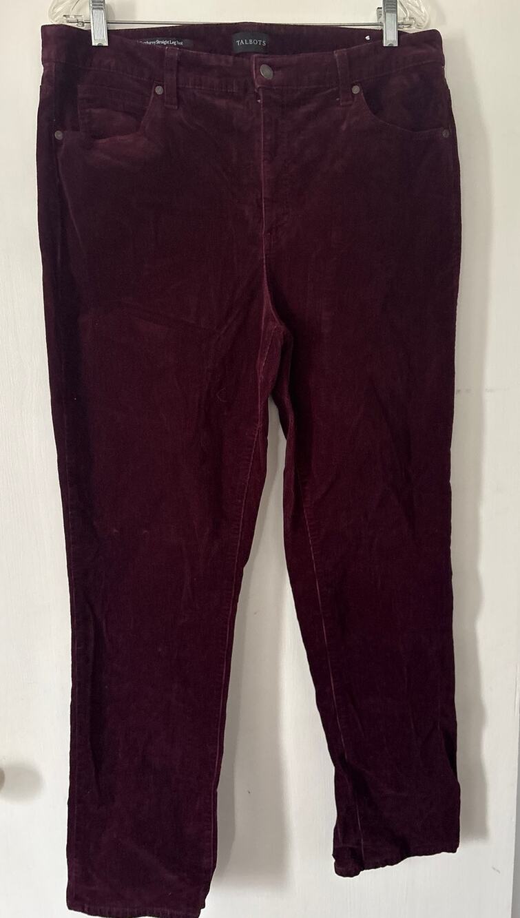 Talbots Corduroy Straight Leg Pants Burgundy/Wine Color Size 14 35 x 30